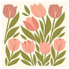Obraz premium Elegant Hand-Drawn Tulip Flower Bouquet in Warm Earthy Tones