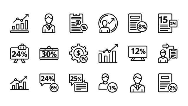 Collection of Business Icons and Statistics.