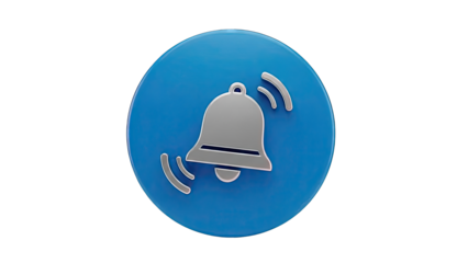 3D Rendered Notification Bell Icon on Blue Circle