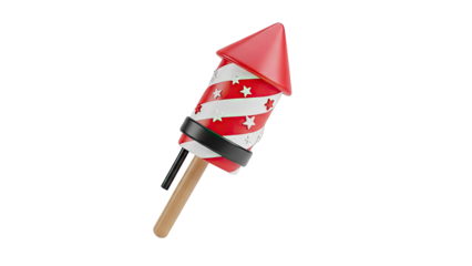 3D Rendering of a Firework Rocket with Red and White Stripes and Stars