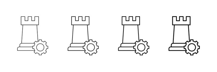Strategy Tower Icons Vector Set In Different Stroke Line Style