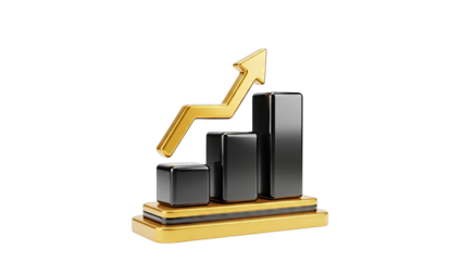 3D Gold Arrow Graph Going Up