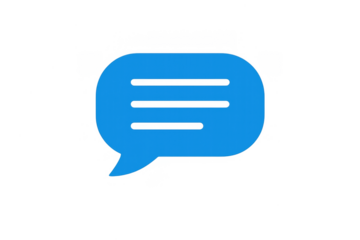 Blue chat message speech bubble icon representing online communication, conversation, text messaging, and social media
