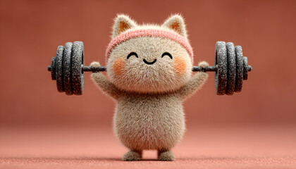Adorable cat lifting weights. Created with Generative AI.