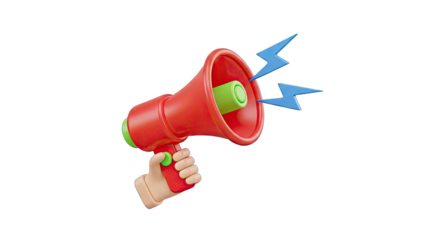 3D Illustration of a Red Megaphone with Lightning Bolts