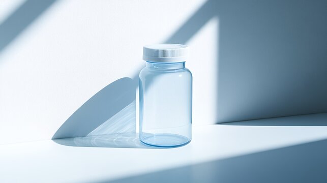 Blue transparent plastic bottle with white cap on white background