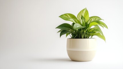 A potted plant with lush green leaves on a white background