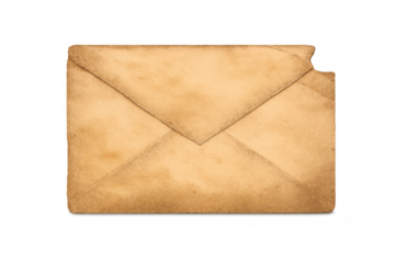 Vintage aged envelope with texture and torn edge on transparent background, conveying history, communication, and nostalgia