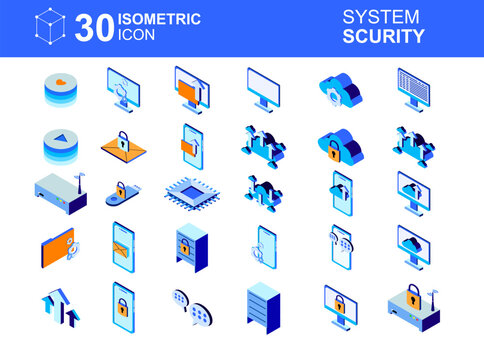 Modern Fintech Isometric Icons Set. 2FA, Fraud Detection, Data Privacy. Editable Vectors for App, Web, and UI Design.
