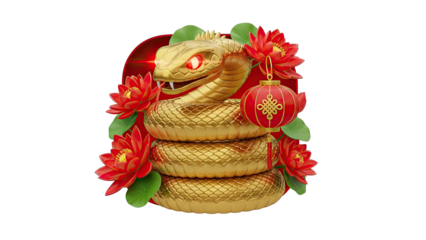 Golden Snake with Lotuses and Lantern, Chinese New Year