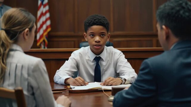 A young male testifies in court, demonstrating responsibility and civic engagement.