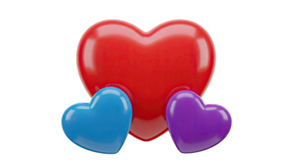 Three Heart Shapes in Red, Blue, and Purple