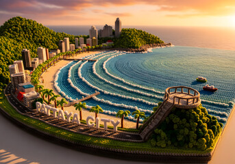 A panoramic crochet 3D model landscape diorama of Pattaya viewpoint, Thailand