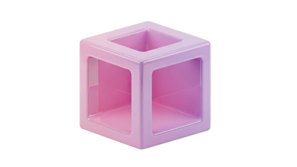 Pink and purple translucent cube with hollow interior
