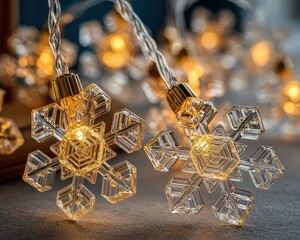 Elegant Crystal Snowflake Lights on a Cozy Winter Background