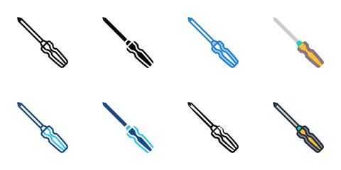 Screwdriver icon set multiple style collection. Editable stroke 
