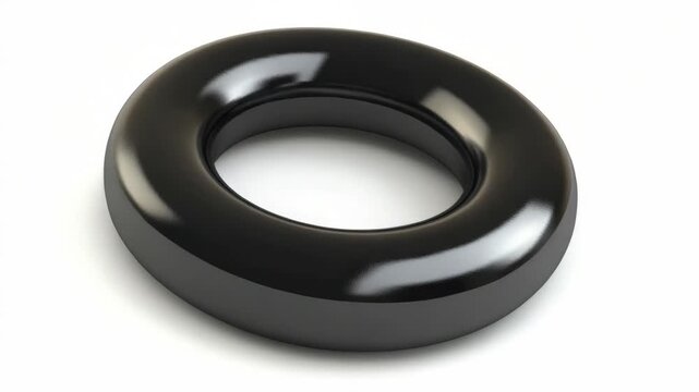 Metallic black O-ring with circular shape, commonly used as a seal or gasket in mechanical applications.