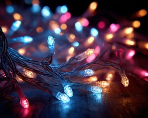 Colorful LED lights shimmering in a dark background setting