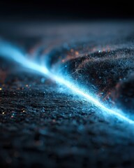 Abstract Textile Texture with Blue Light Glow and Glitter Particles