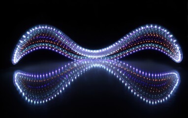 Illuminated LED Wave Design with Reflective Surface in Dark Setting