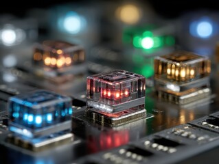 Close-Up of Colorful LED Switches on a Circuit Board at Night