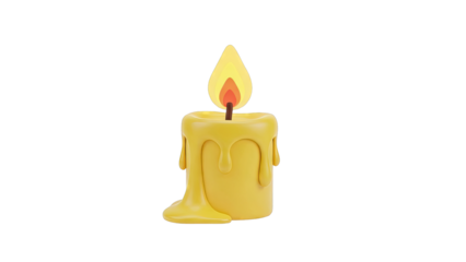 Stylized Yellow Candle with Dripping Wax and Flame