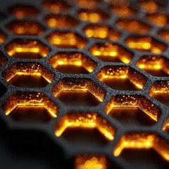 Intricate Honeycomb Pattern with Golden Glow on a Dark Background