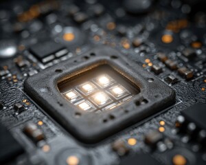 Close-Up of LED Lights on Circuit Board with Textured Background