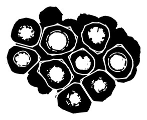 Group of sushi maki rolls illustration in rough linocut style © Aisha Kudorova