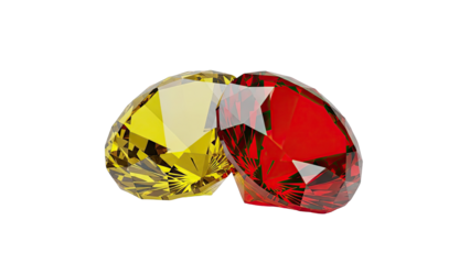 Two faceted gemstones: yellow and red