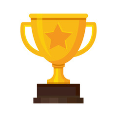 Trophy cup gold golden icon set. Trophy icons, cup, winner, victory, medal, award, first place, champion, hero, success, star, label, symbol, sign, emblem, logo, badge, clip art. Vector illustration.