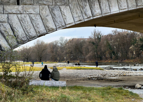 Germans enjoy visiting the parks along the shores of Munich's Isar River even in winter.