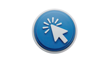 3D Blue Click Button with Cursor Icon