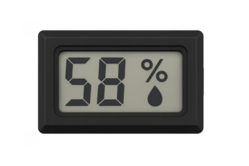 Digital hygrometer displaying 58 percent humidity measurement