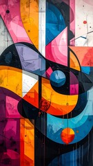 Fototapeta premium Vibrant, textured abstract art featuring flowing shapes in a blend of orange, pink, blue and black