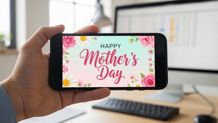 Mother's Day Greeting Card on Smartphone with Floral Design for Celebration