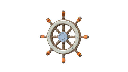 Obraz premium Wooden Ship's Wheel with Orange Grips