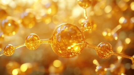 A close-up view of golden Pageantry molecules in a bright, abstract environment
