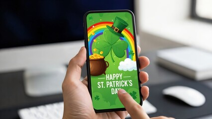 St. Patrick's Day Celebration Mobile Wallpaper with Leprechaun and Rainbow Background