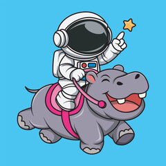 Fototapeta premium Cartoon Astronaut Riding on a Hippo