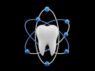 Scientific dental concept with tooth inside an atomic structure