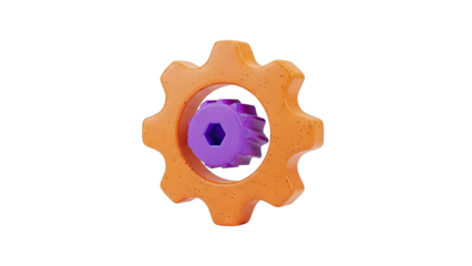 Two Colorful Gears Meshing: Orange and Purple