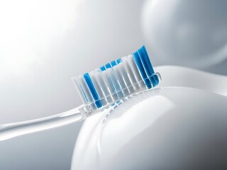 Modern Toothbrush with Blue Bristles on Clean White Surface