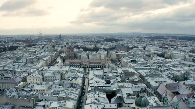 Krakow Old Town Square at Sunrise &ndash; Golden Hour Drone Aerial, 4K