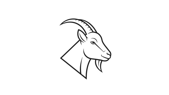Minimalist black and white line art illustration of a goat head profile.