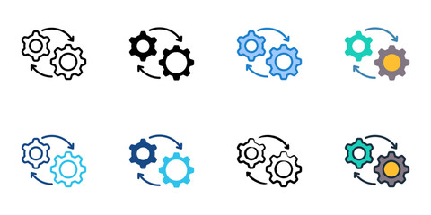Process flow icon set multiple style collection. Editable stroke 
