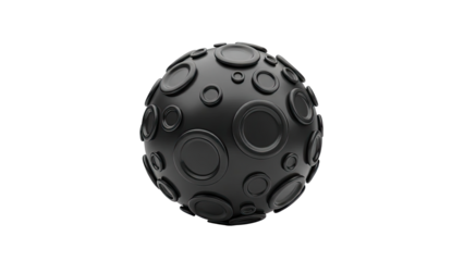 3D Render of a Black Sphere with Circular Recesses