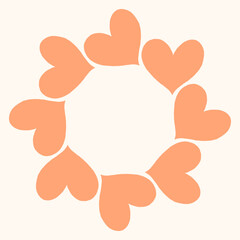 Simple circular frame made of bold pink heart shapes arranged in a clean, modern ring. Minimal and playful design perfect for Valentines Day, love themed graphics, cards, stickers, and invitations