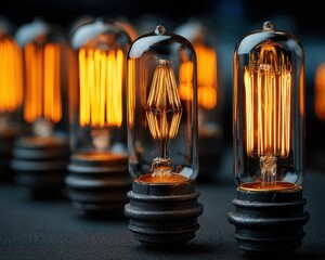 Vintage Light Bulbs with Warm Glow in a Dark Background Setting