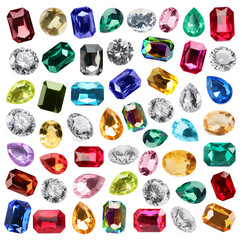 Set of bright gemstones isolated on white